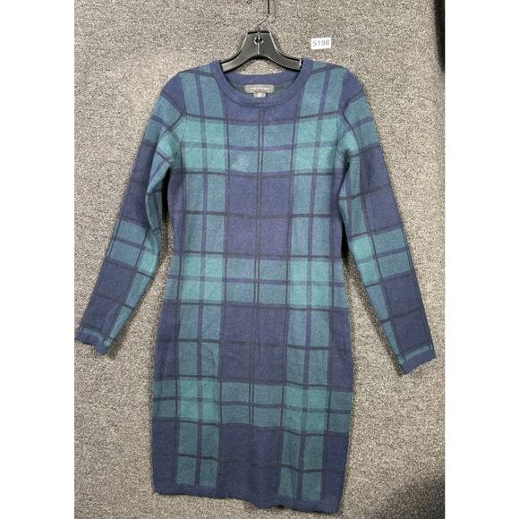 Tahari Knit Dress Womens Size S Blue Green Tartan Long Sleeve Academia Preppy - Picture 1 of 7
